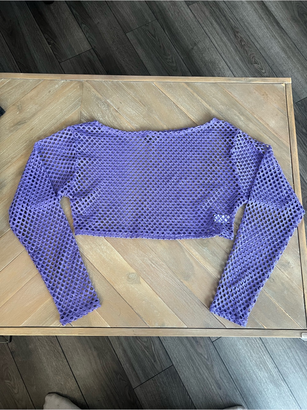 Purple Mesh Long-Sleeve Crop Top